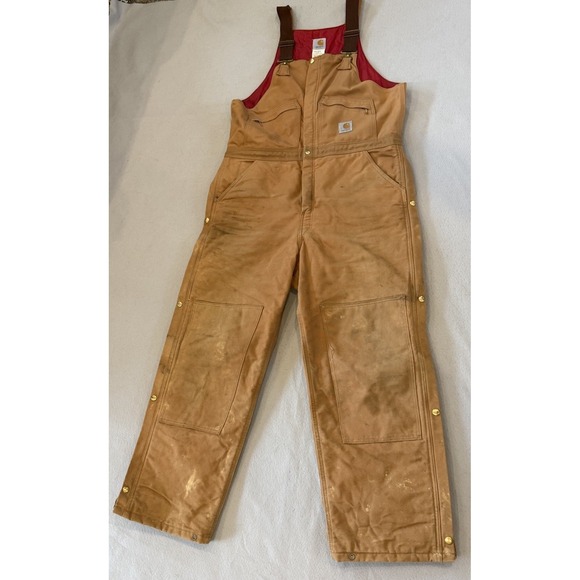 Carhartt Other - Vintage Carhartt Overalls Mens 40X30 Brown Duck Quilt Lined Bib R04 USA Made 90s
